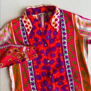 Vintage Graff Californiawear‎ 60’s 70’s Pink Floral Hippie Shirt Women’s Size XS